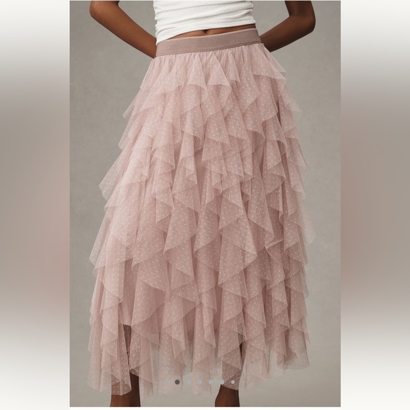 NWT Anthropologie Tulle Ruffled Skirt Pink Blush Rose Size Large - Picture 5 of 11
